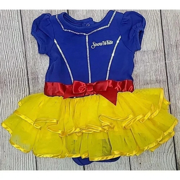Disney Baby Snow White Costume Outfit Infant 6 Months Attached Tutu Sequins - Picture 1 of 5